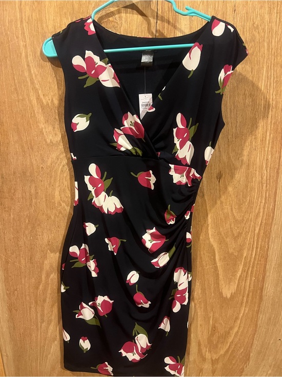 Ann Taylor Factory Dresses & Skirts - Ann Taylor Factory Black Floral Faux-Wrap Midi Dress